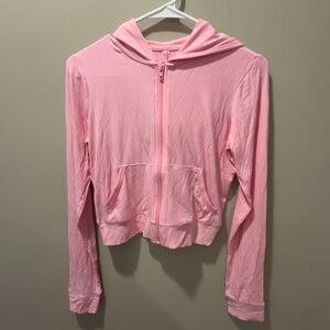 NWT- SOLD OUT SKIMS Soft Lounge Zip Up Hoodie (Cropped) in Bubblegum, Size L.